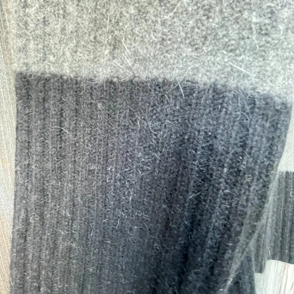 SKYR Lambs Wool Angora Ribbed Striped Sweater Gray Black L Cozy Winter Cowl Neck - Picture 7 of 10